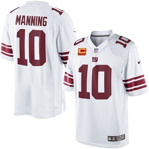 Men's Limited Eli Manning C Patch Nike Jersey White Road - #10 NFL New York Giants
